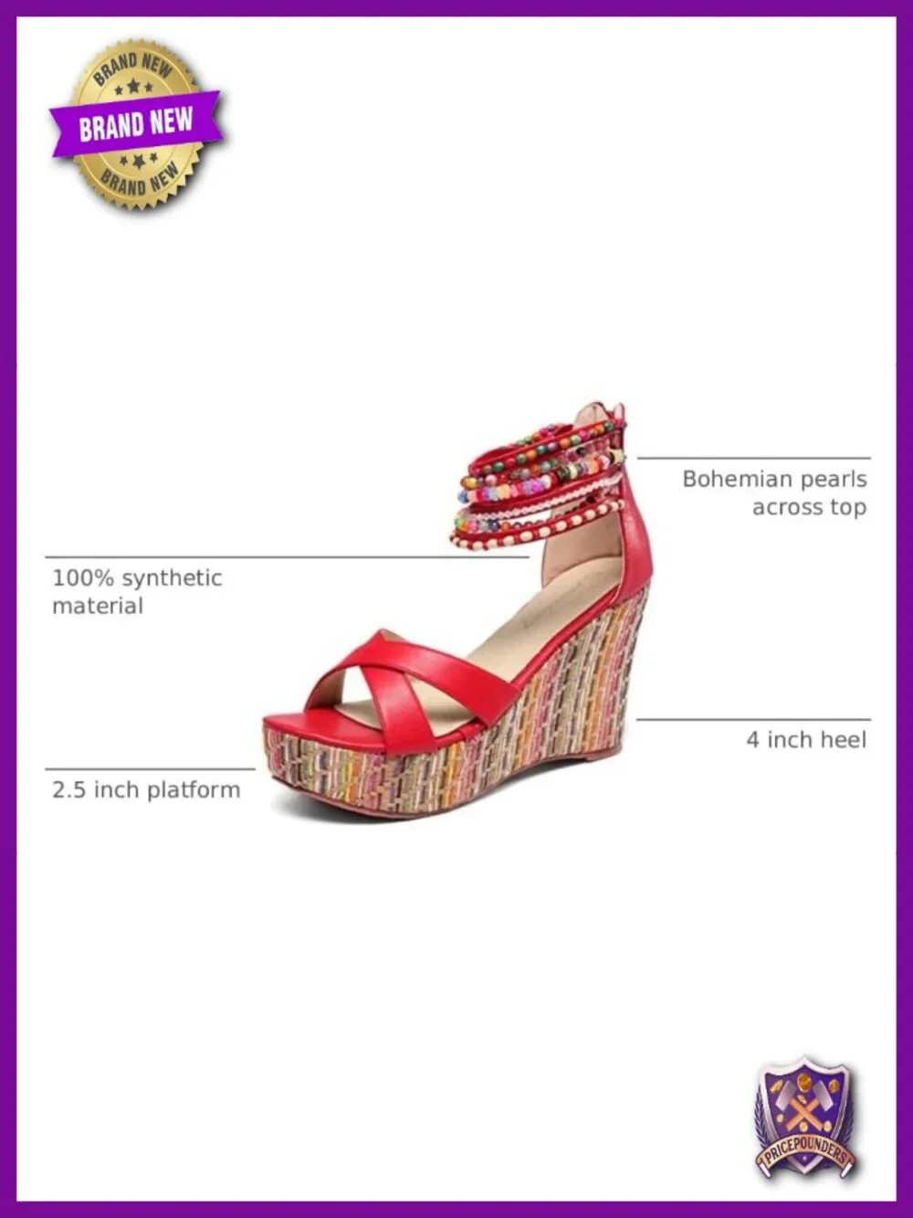 Women's Wedge Sandals With Pearls High Heels Platform Open Toe